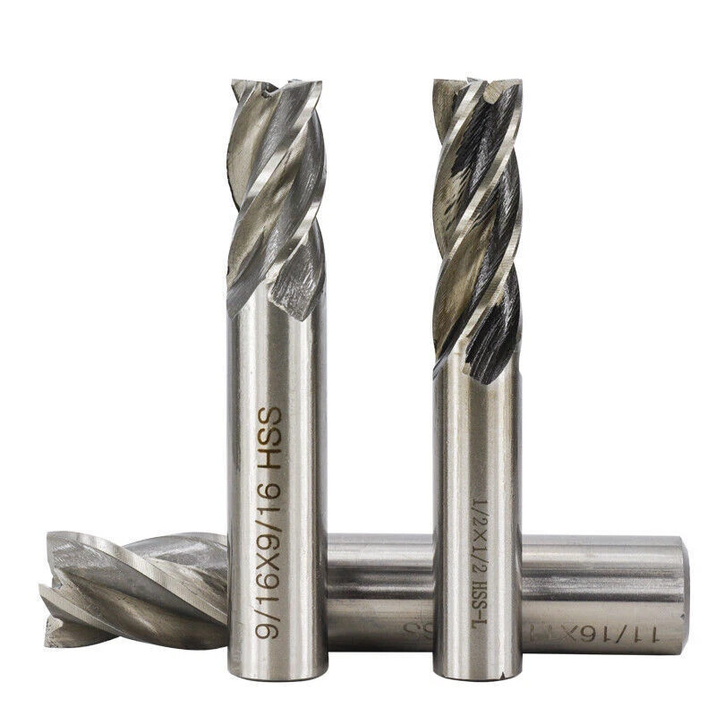1/2″ 3/8″ 5/16″ 1/4″ 3/16″ 5/32″ 1/8″ 1/16″ 8pcs HSS 4 Flute Straight End Mill