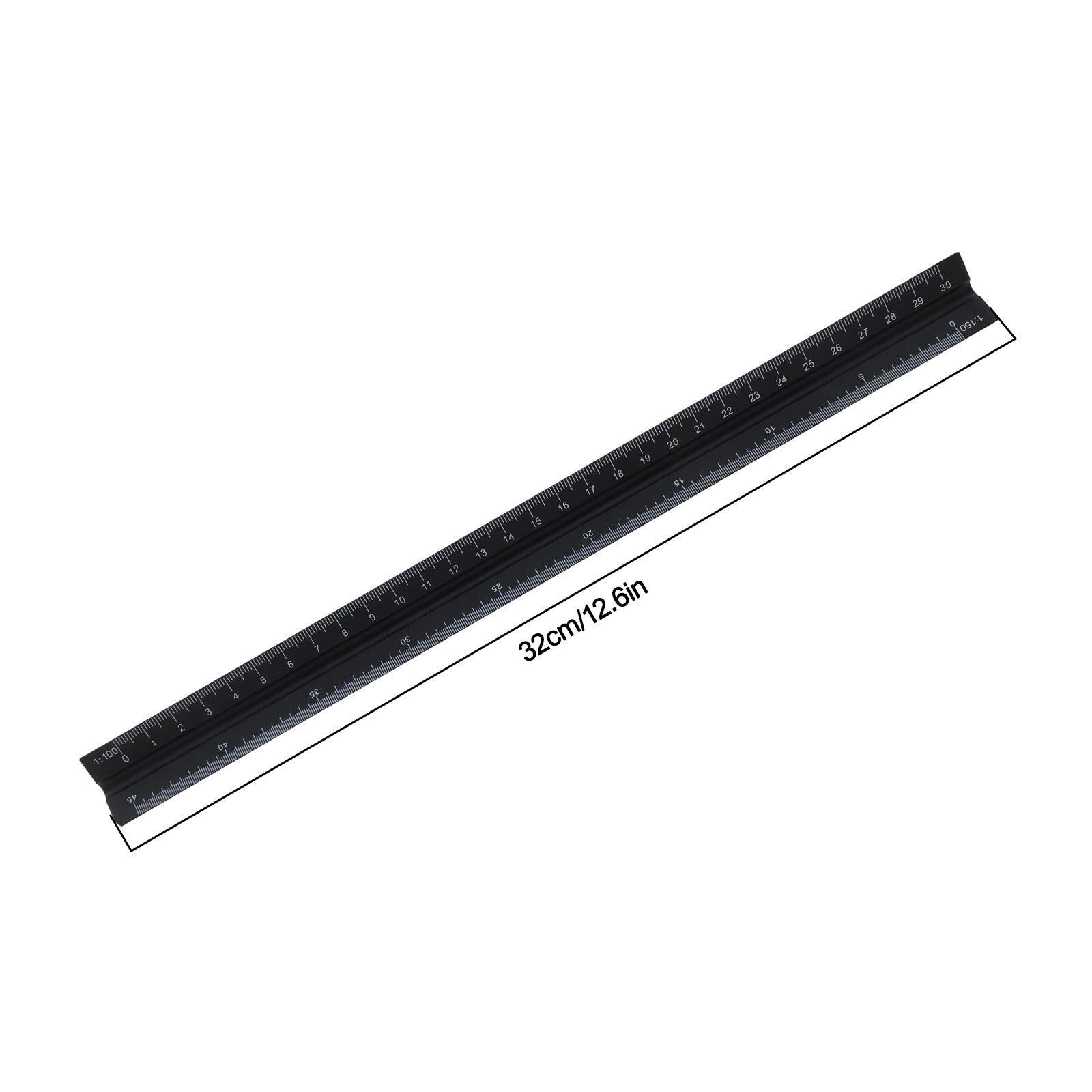Triangular Ruler, 30 Inches, Black Aluminum Alloy, Metric Ruler 120, 12…