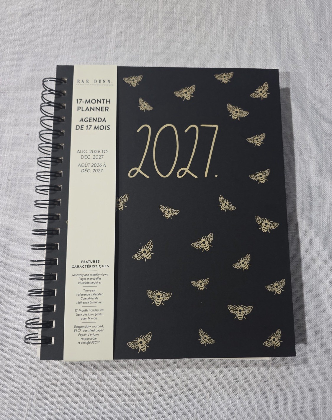 2027 Planner Rae Dunn Planners 17 Months Aug 2026- Dec 2027 Black Bee