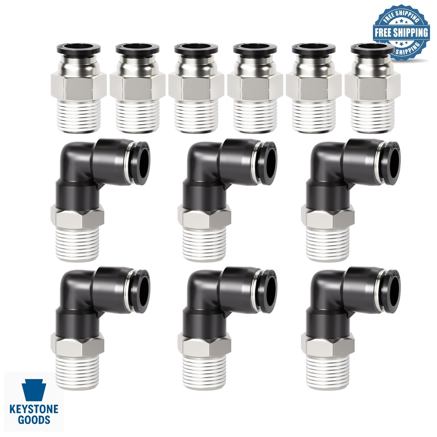 Pack of 12 Copper & Plastic Push-In Connect Fittings – Elbow & Straight, 1/4″…