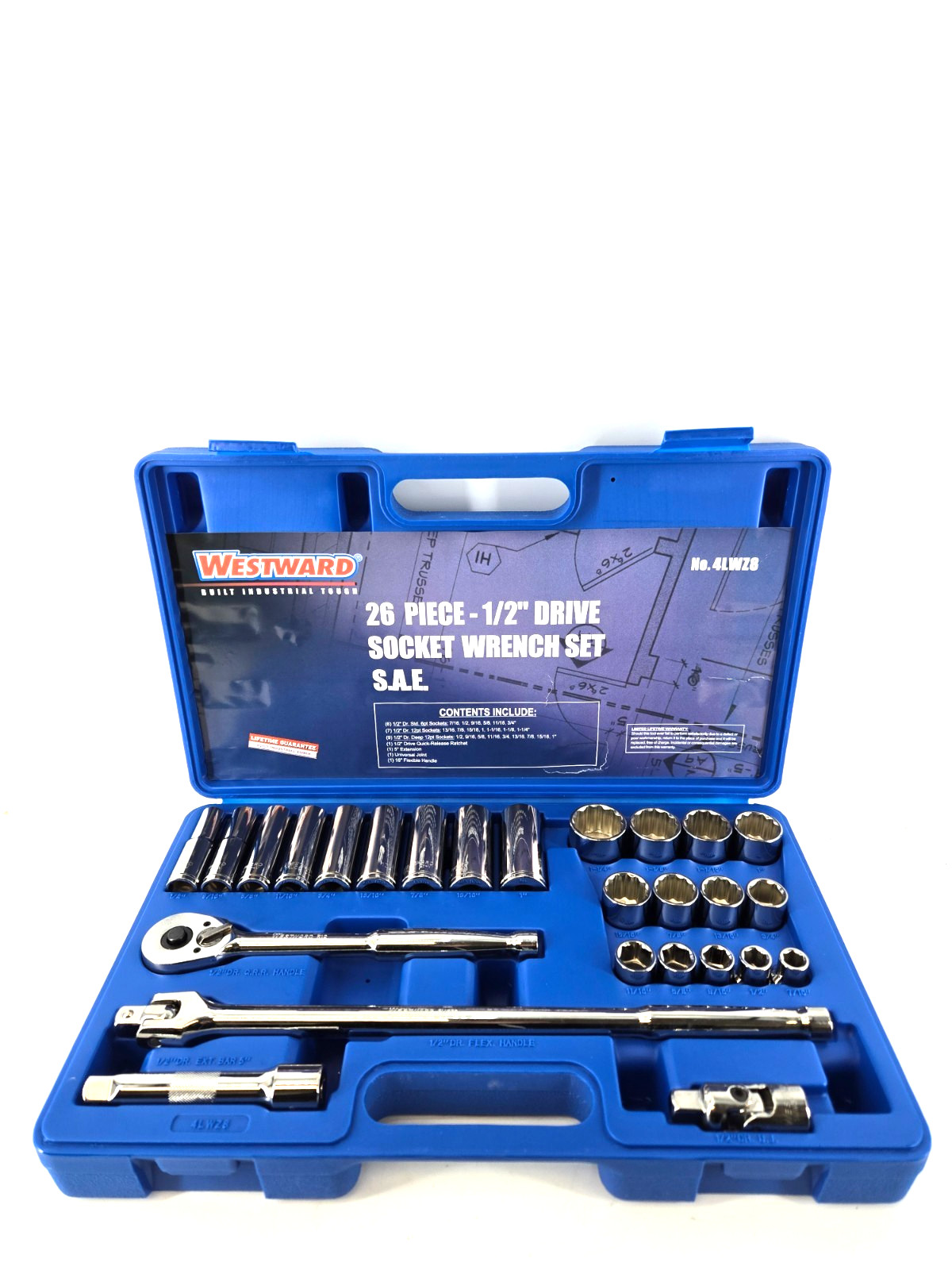 Westward 4Lwz8 1/2″ Drive Socket Wrench Set Sae 26 Pieces 7/16 In To 1 1/4 In ,