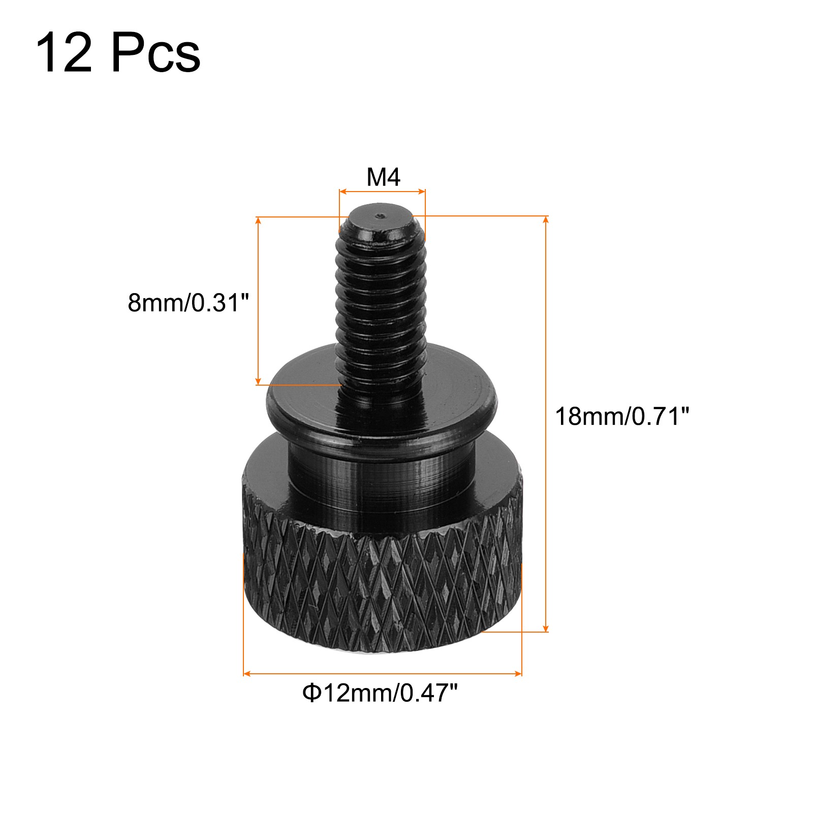 12 Pcs Computer Case Thumb Screw M4x8mm Knurled Screws Black