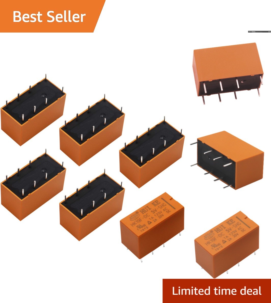 Compact 8-Pin 5V DPDT PCB Power Relays, 6pcs for Efficient Circuit Management