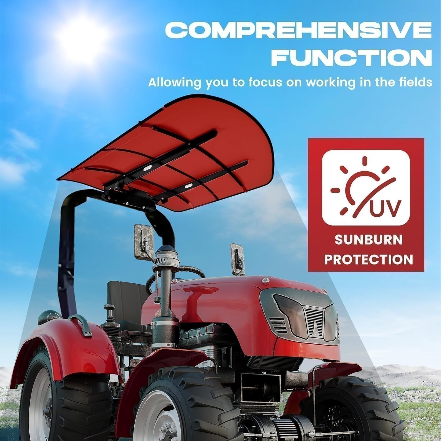Sun Shield Tuff Top Tractor Canopy For ROPS 48″ X 52″-Red For 2″ x 2″ or 2″ x3″