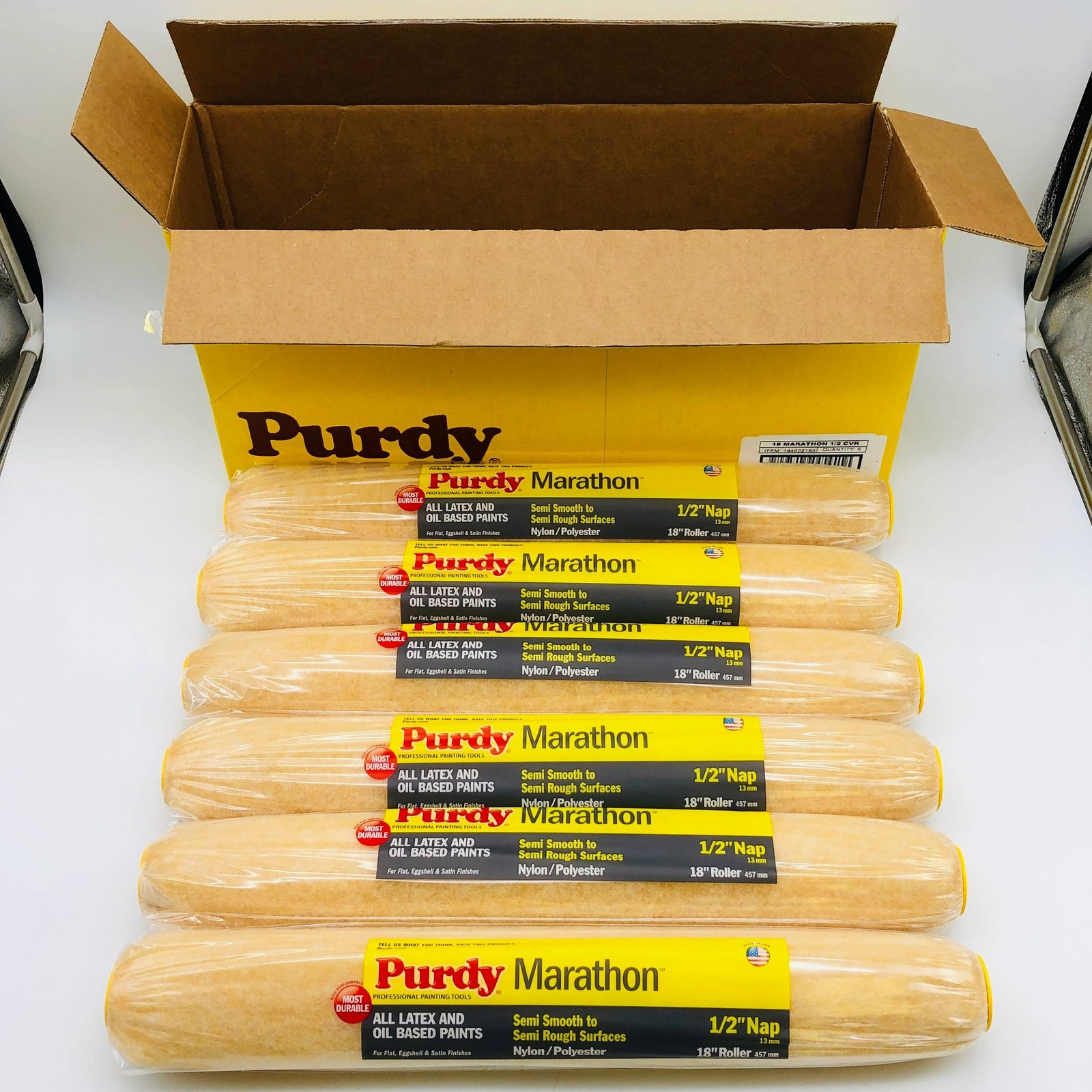 Purdy 144602183 Paint Roller Cover 1/2in Nap by 18in Semi Smooth-Rough 6 Pack
