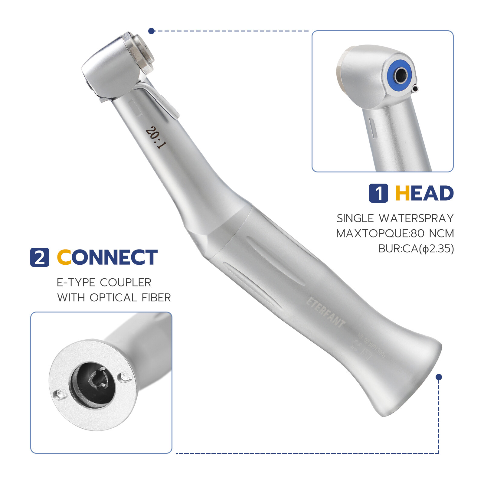 NSK Style Dental 1:1/1:5/20:1 Fiber Optic LED Increasing Contra Angle Handpiece