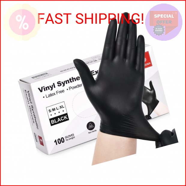 Schneider Black Vinyl Synthetic Exam Gloves, 4 Mil, Small, Disposable Gloves Lat