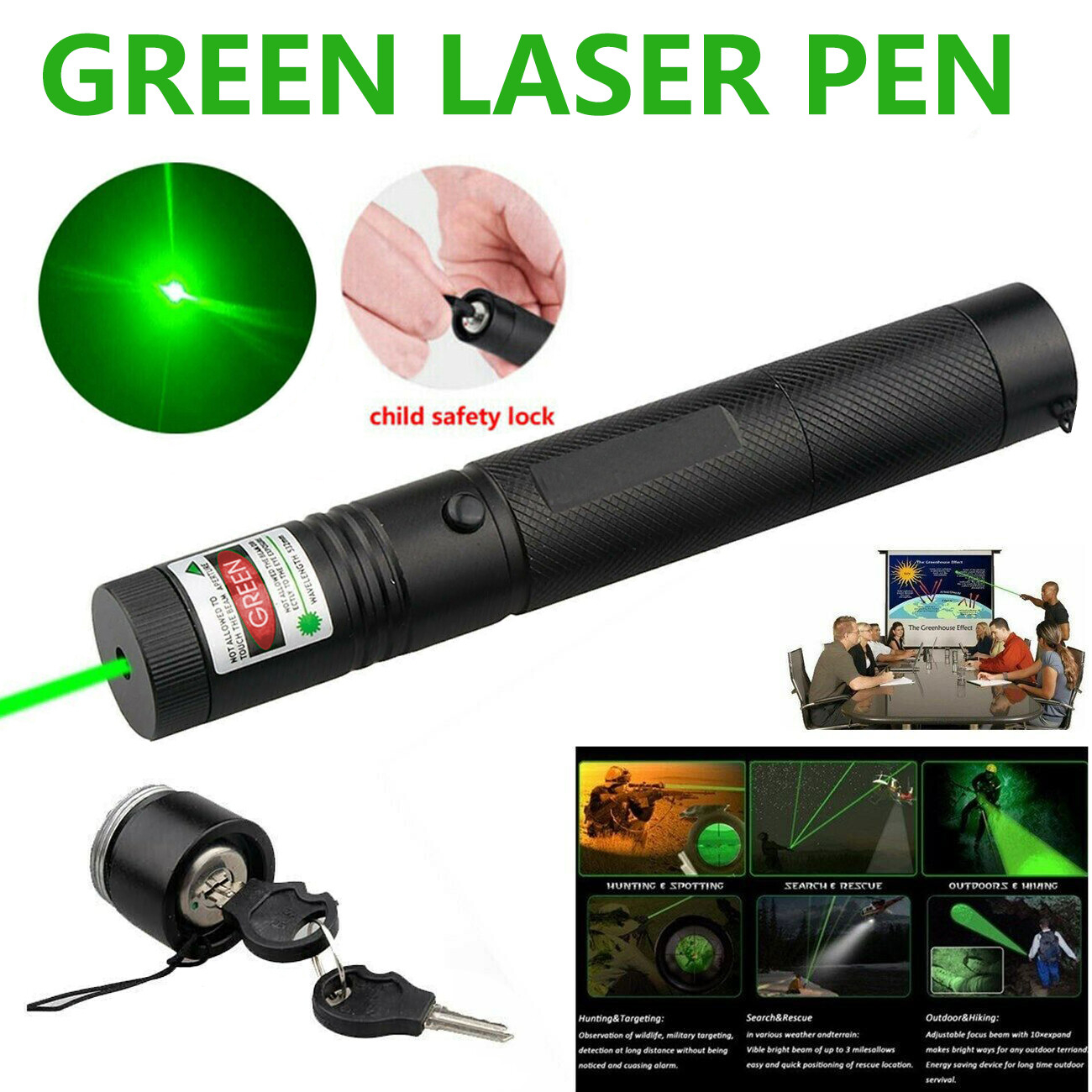 9900Miles 532nm Green Laser Pointer Pen Light Visible Beam Rechargeable Lazer