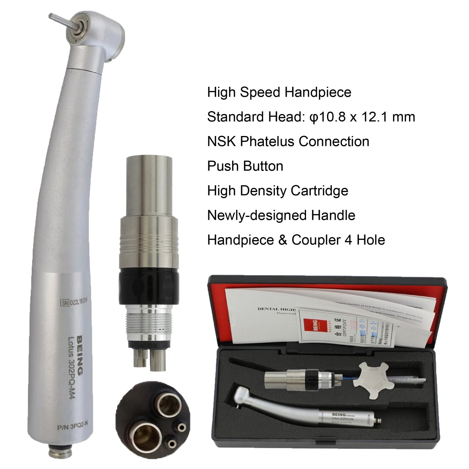 Dental High Speed Air Turbine Fiber Optic Handpiece NSK Coupler 4 Hole 6 Pin LED