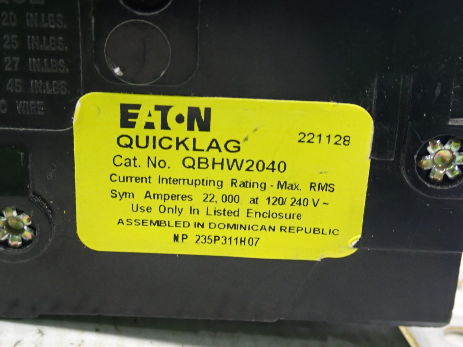 Eaton QBHW2040 2 Pole 40 Amp 120/240 Volt 22kA@120/240V Bolt On Circuit Breaker