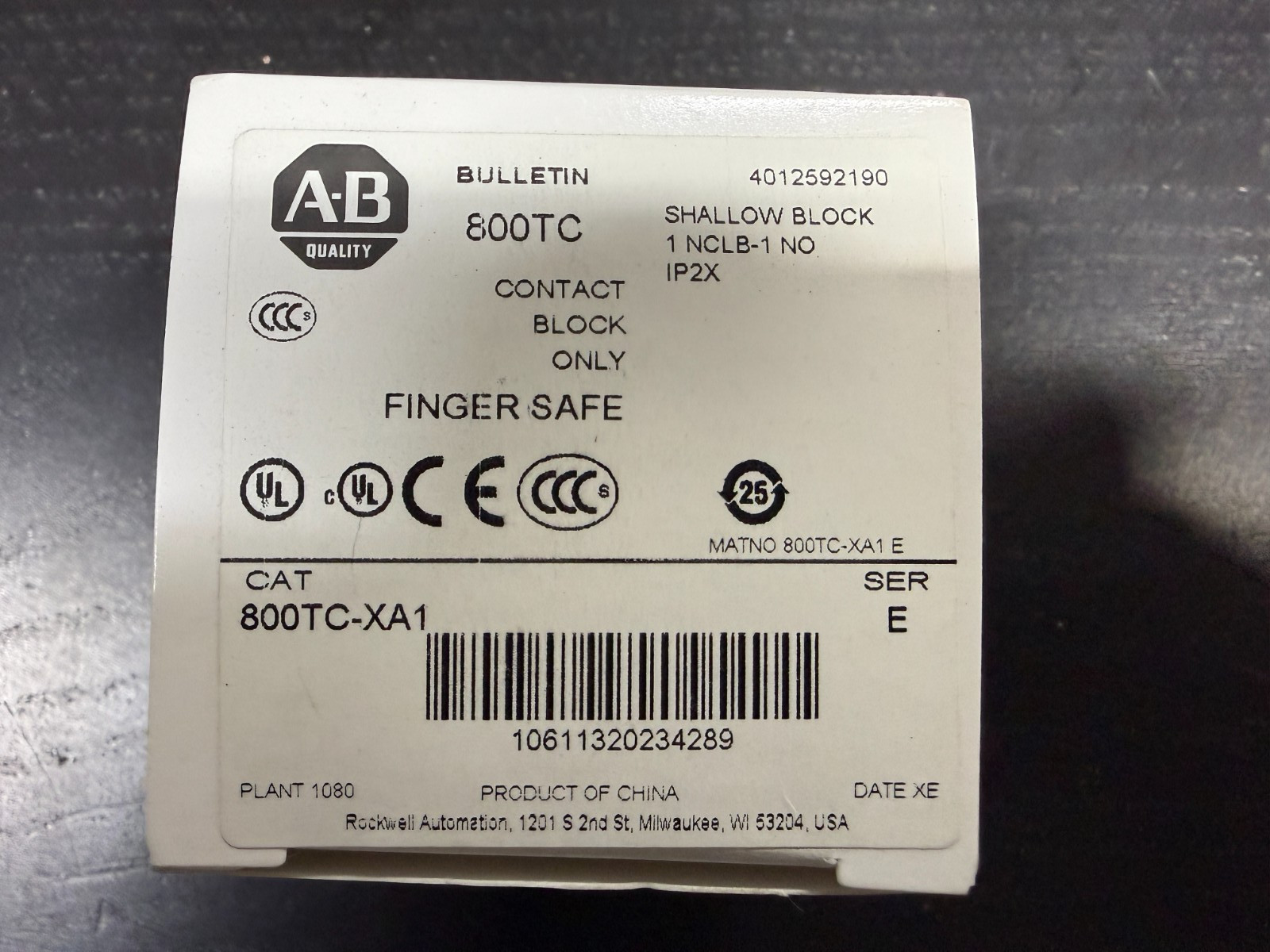 AB 800TC-XA1 1NCLB, 1NO – ITEM#663, NEW IN BOX