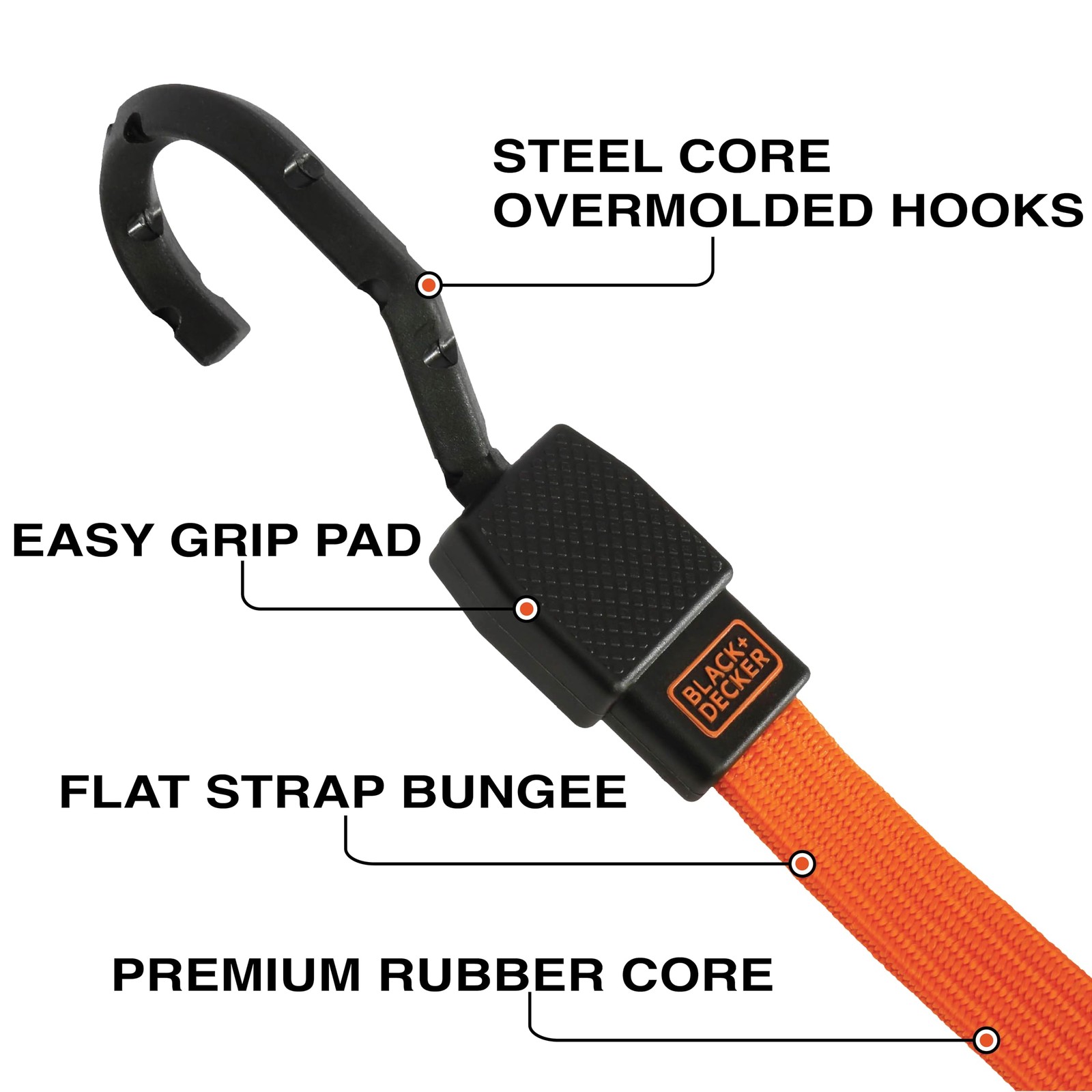BDX1010 Black/Orange 24″ Flat Bungee Cord Straps, 2 Pack