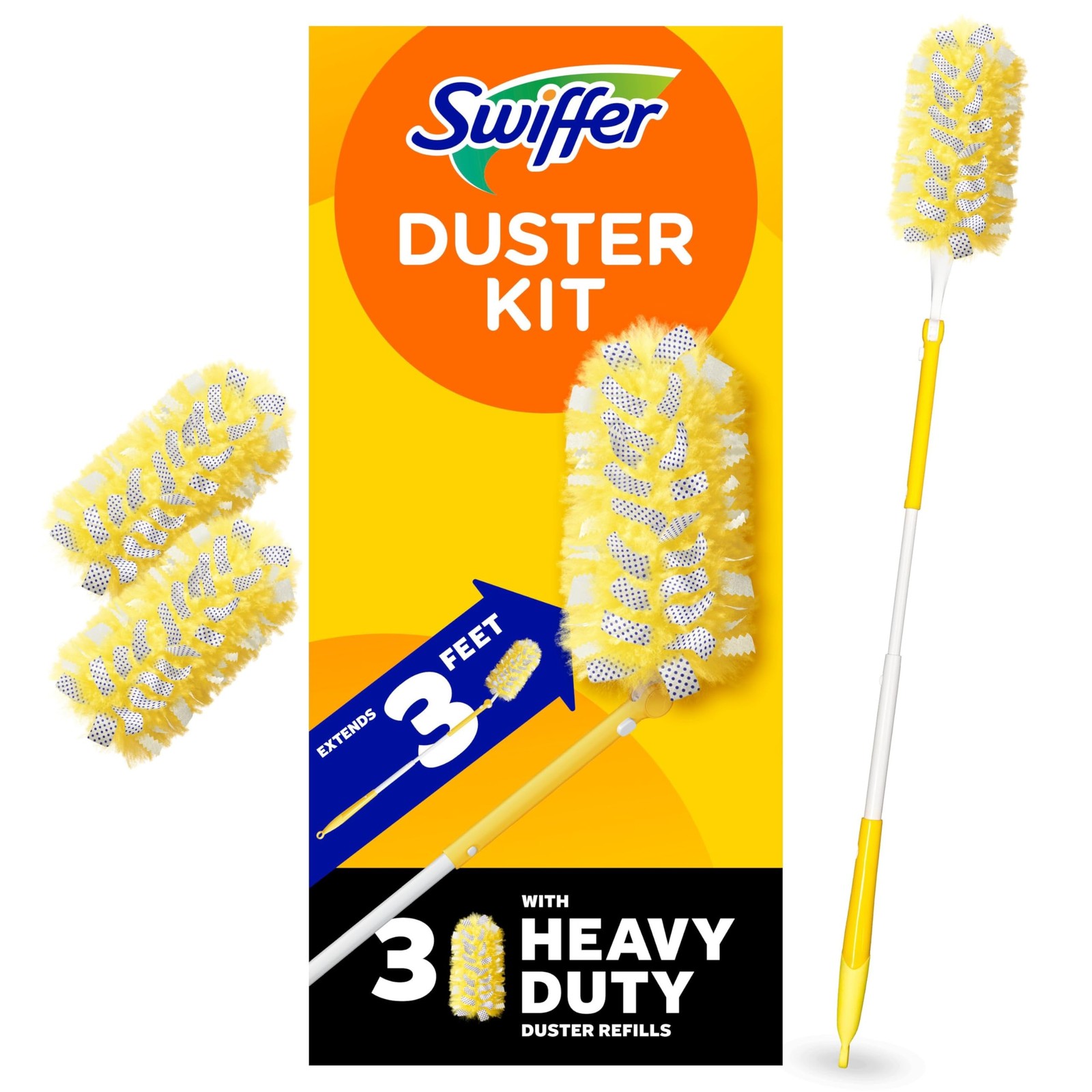 Swiffer Duster Kit with 3 ft Extendable Handle, Heavy 4 Piece Set, Yellow