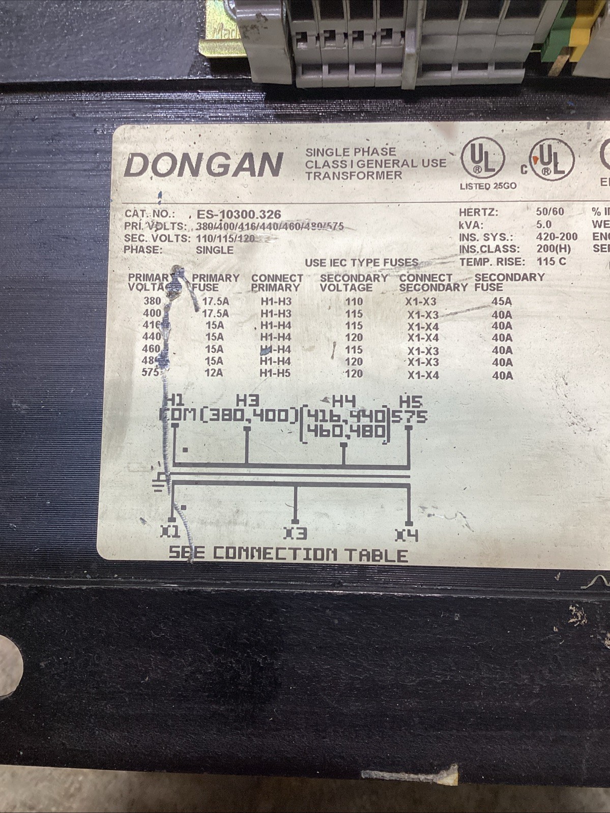 Dongan ES-10300.326 Single Phase Class I Transformer