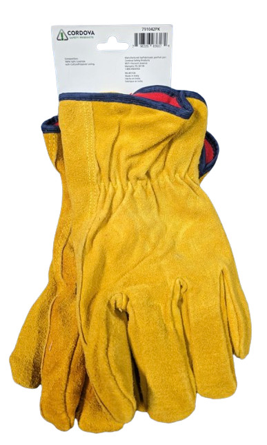 Lined 100% Split Cowhide Leather Gloves Driving, Construction, Farming XL 2 Pack