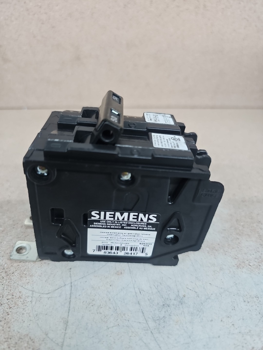 1) New Take Out Siemens B250HH Bolt-on 50A 2 pole circuit breaker 65kA @240V