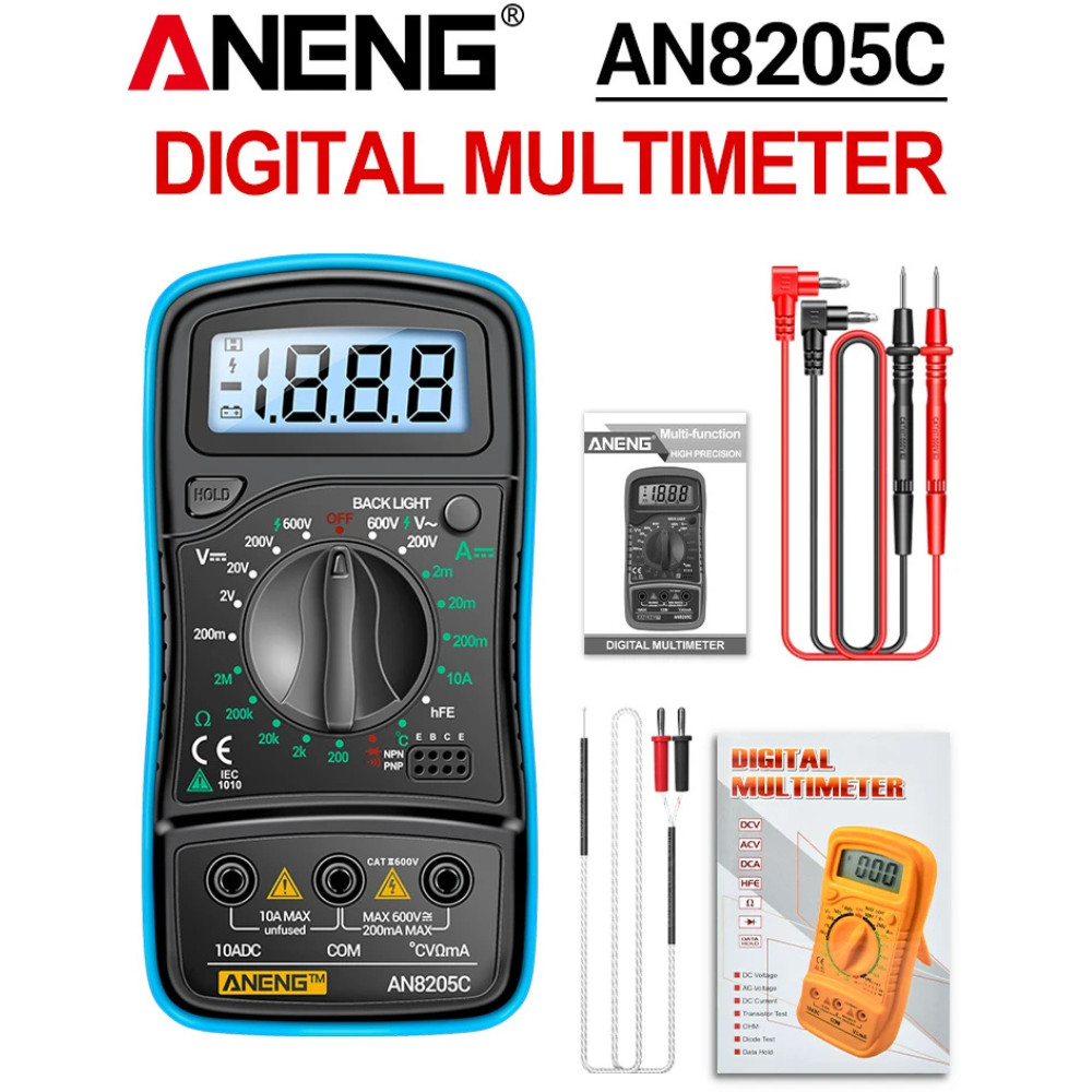 LCD Digital Multimeter Voltmeter Ammeter Ohmmeter Volt AC DC Tester Leads Meter