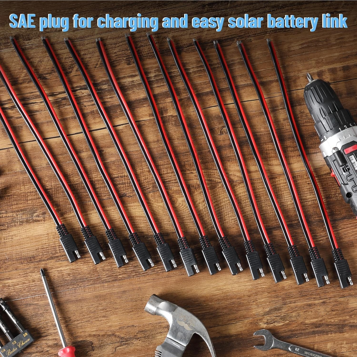 2 or 16 Pack SAE Connector 12 Inch 14 AWG Copper Wire 2 Pin Single Plug Connecto