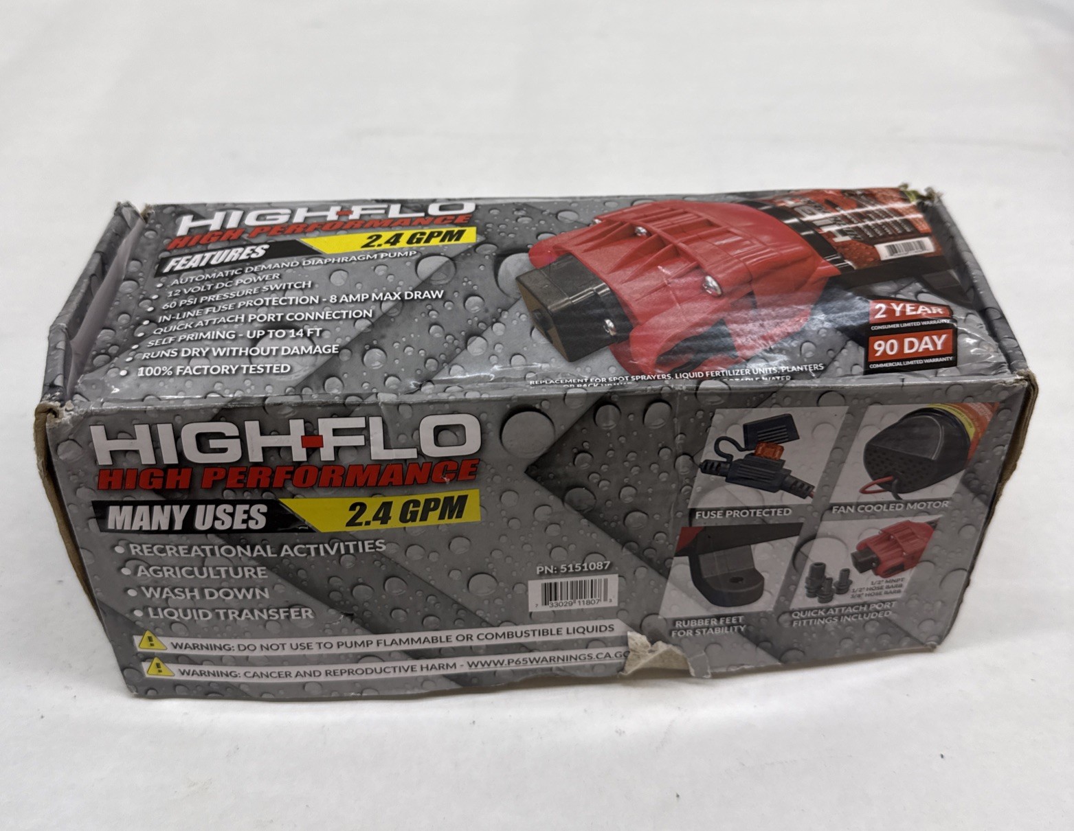 High-Flo 5151087 Diaphragm Pump, 12Vdc, 2.4 Gpm Max. Flow