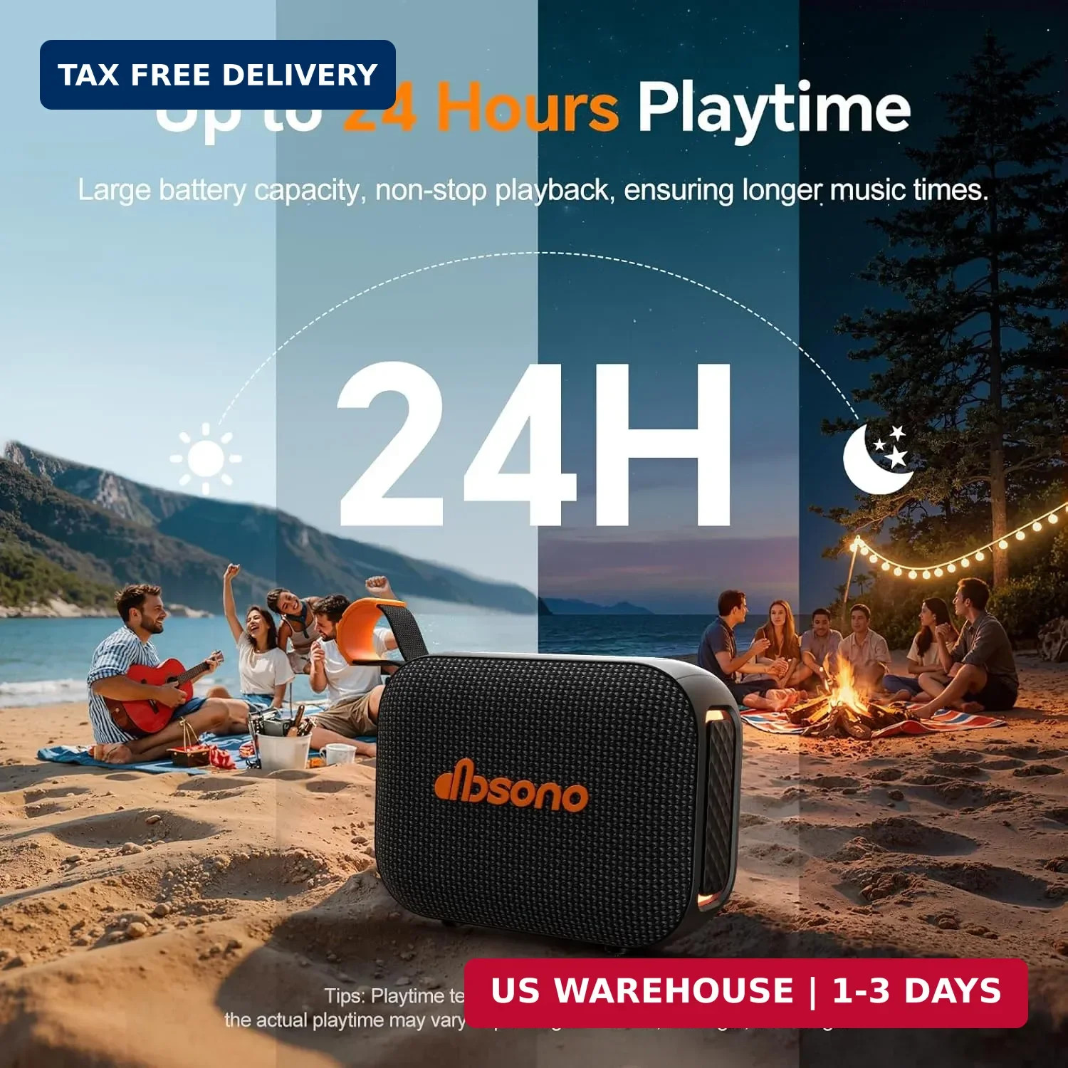 Portable Bluetooth Speaker Line-in Support: IPX5 Waterproof HD Sound Up to 24H P