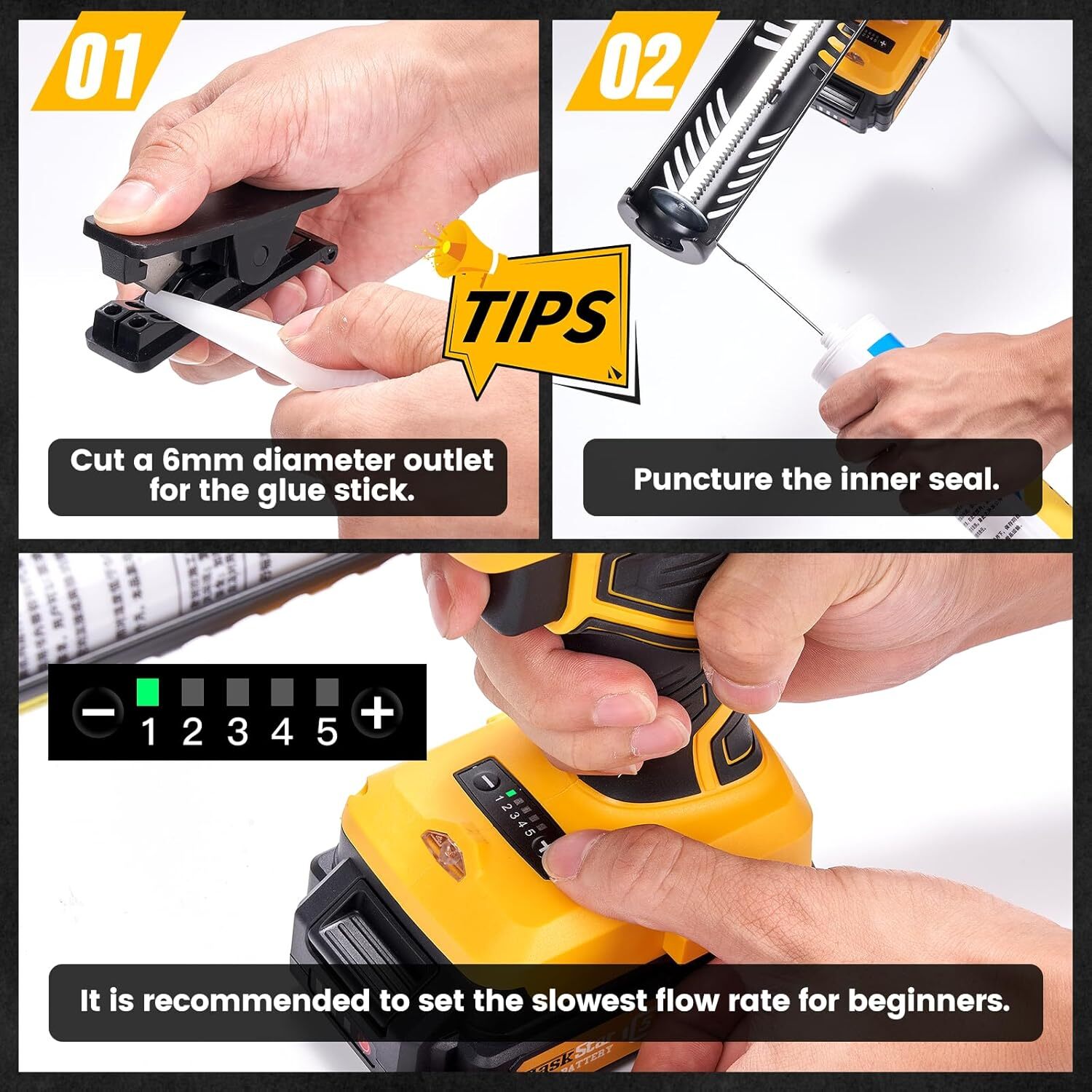 Taskstar Electric Caulking Gun Glass Glue Gun 5 Speeds Cordless Caulking Sealant