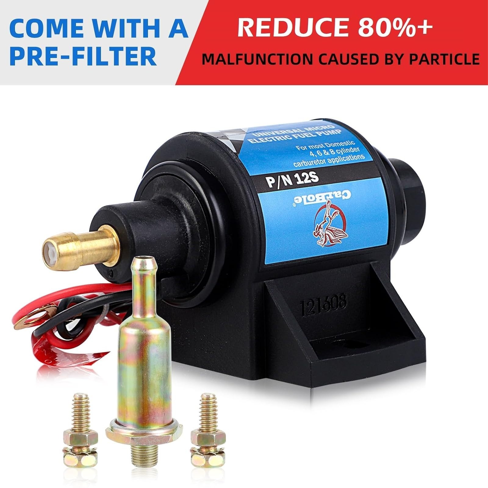 CarBole 12V Electric Fuel Transfer Pump 35 GPH 4-7 PSI Gasoline Diesel