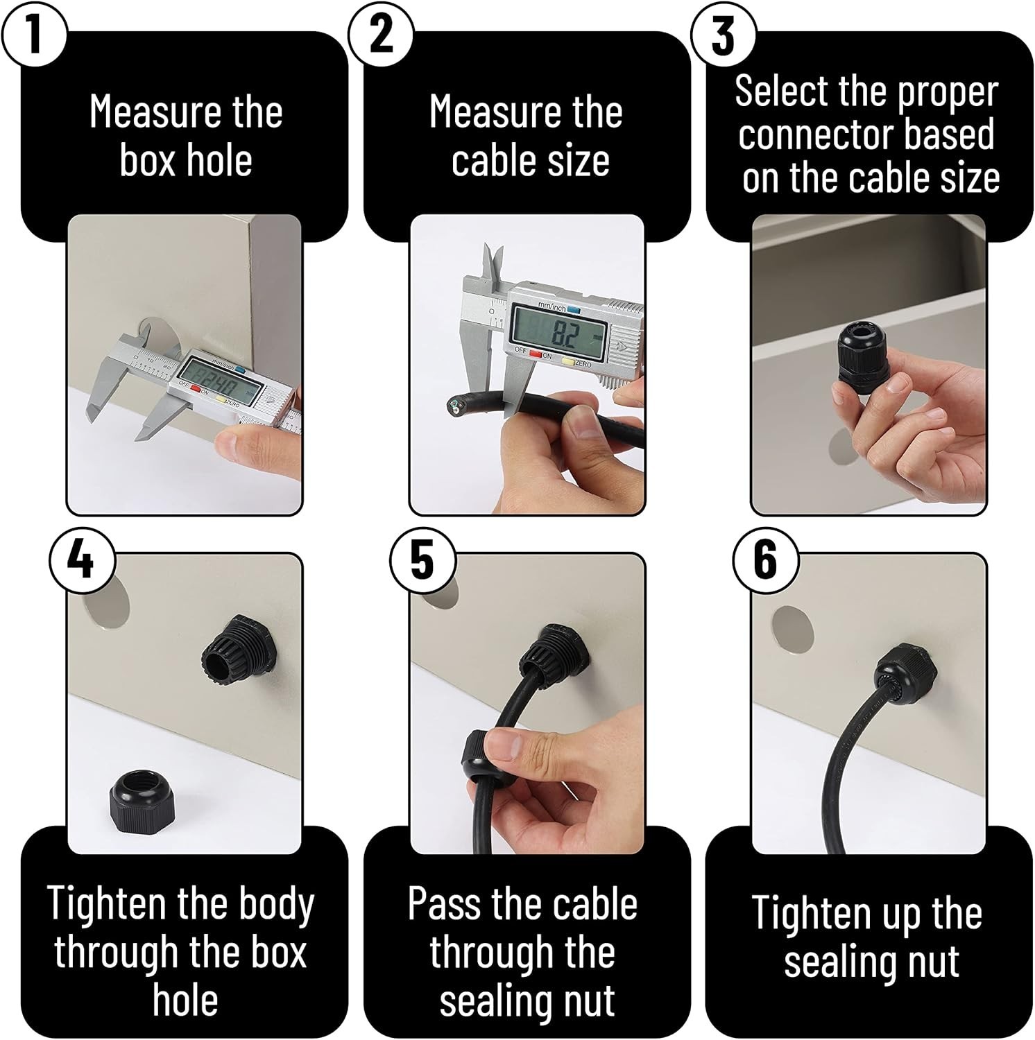 25/50 Pcs Nylon Cable Gland Waterproof Cable Connectors Black Cord Grip Plastic