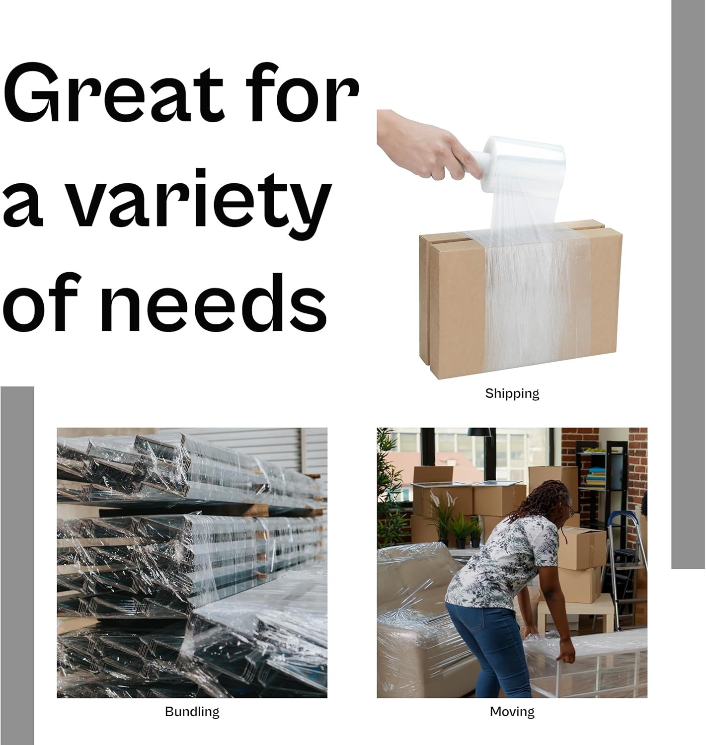 12 Pack Clear 5″x1000′, 80 Ga Mini Stretch Wrap with Handles Plastic Cling Film