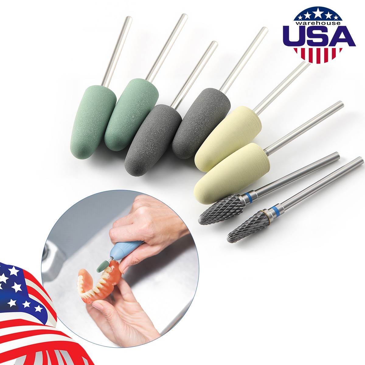 AZDENT Dental Resin Base Acrylic Polishing Burs Kit HP Tungsten Carbide Polisher