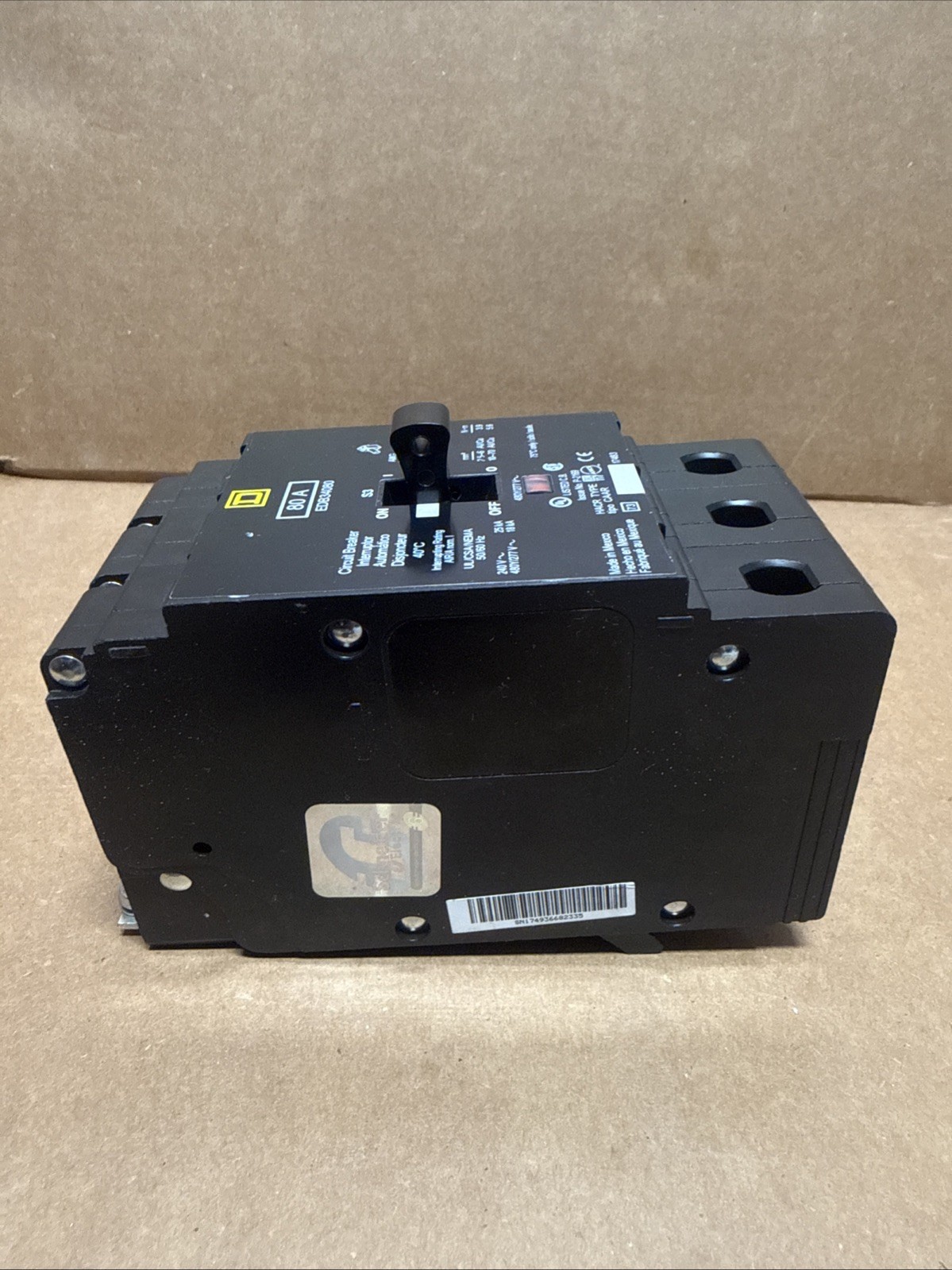 Square D EDB34080 Circuit Breaker 80A 3P 480V 3PH EDB 80 Amp 3 Pole New no box