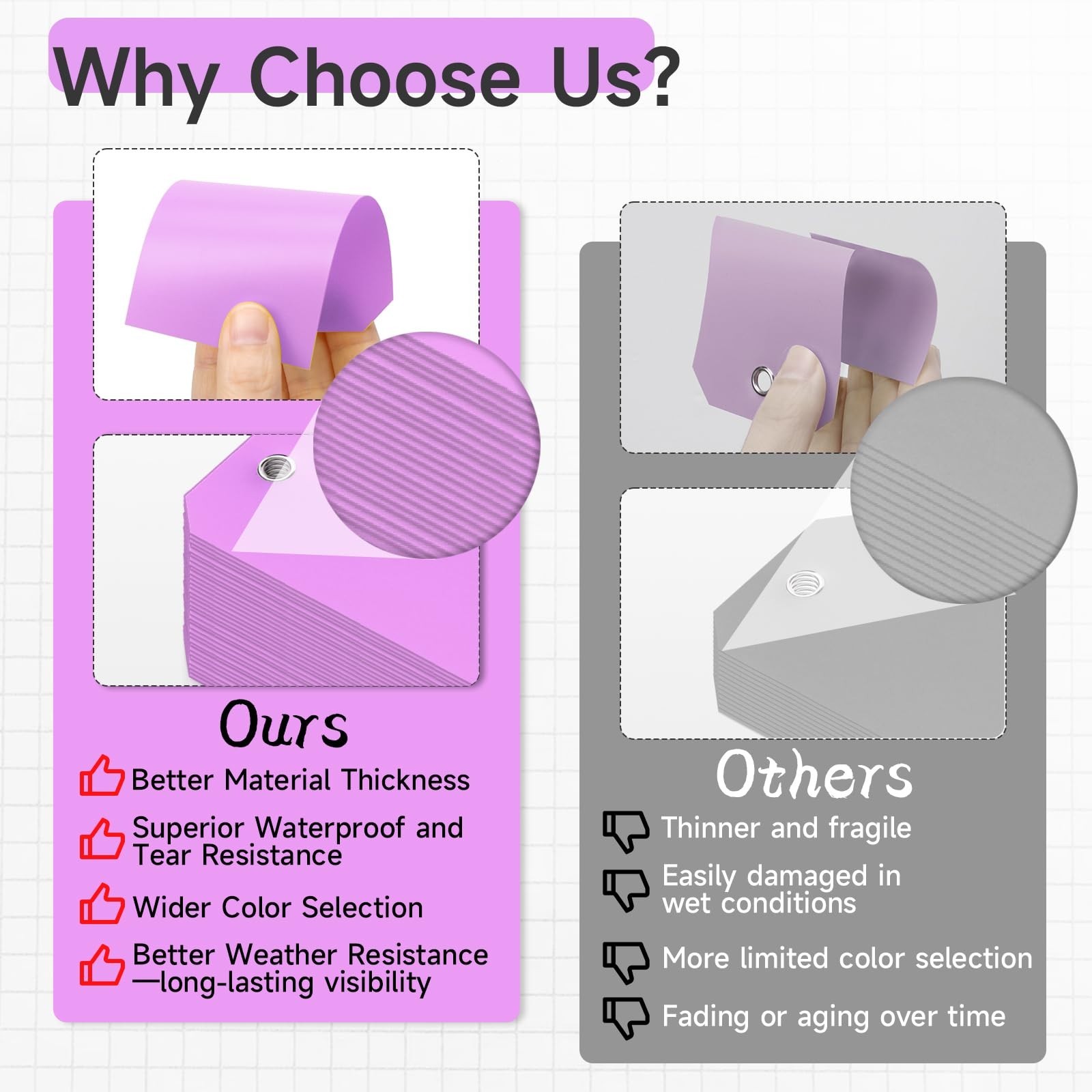 100 Waterproof Plastic Shipping Tags – Durable Light Purple 4.75″ x 2.375