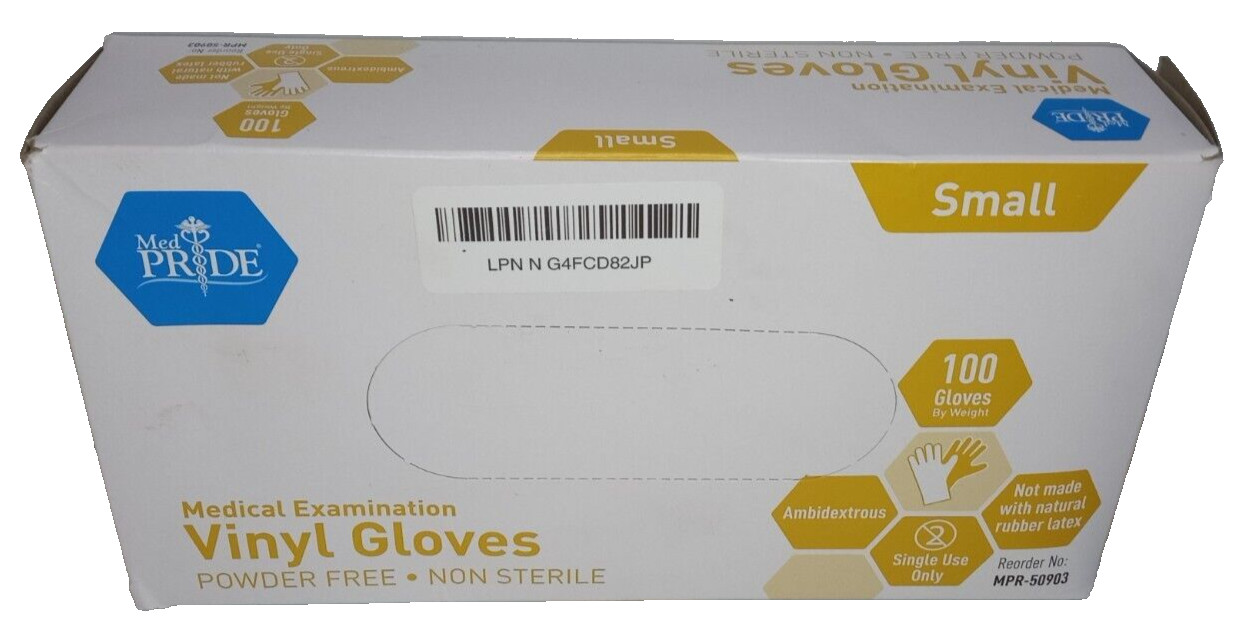 MedPride Medical Examination Vinyl Gloves-Powder Free Small-100 Gloves MPR-50903