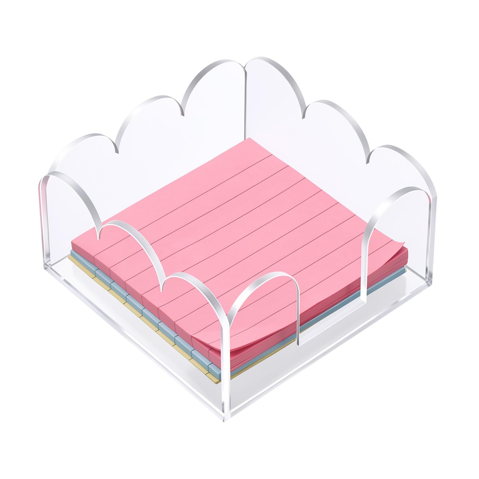Scalloped Acrylic Sticky Note Holder 3×3 Clear Desk Organizer Cute Wave Design