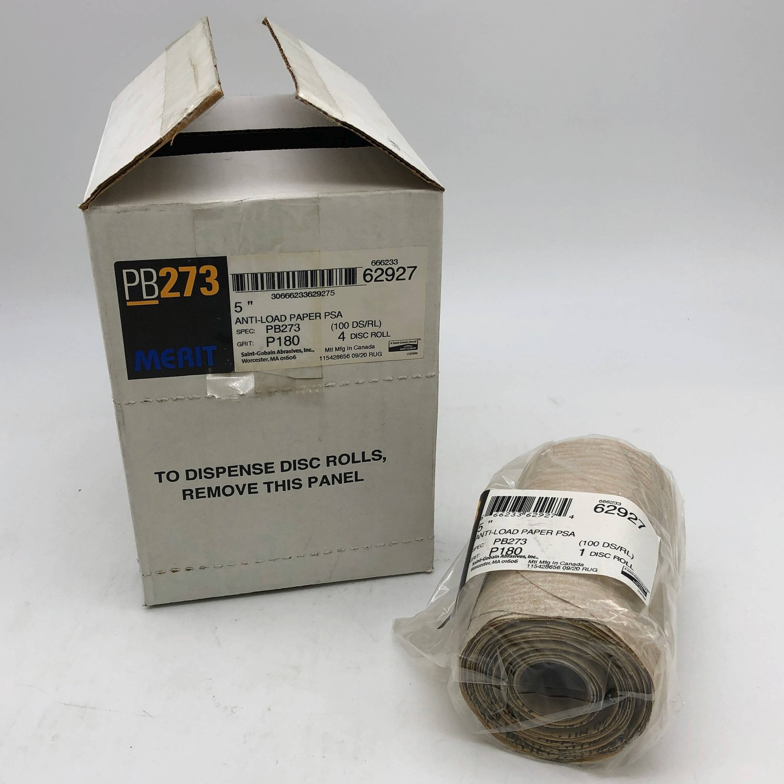 Merit 62927 Disc Rolls 5″ Anti Load Paper PSA PB273 P180 Grit 4 Rolls/400 Discs