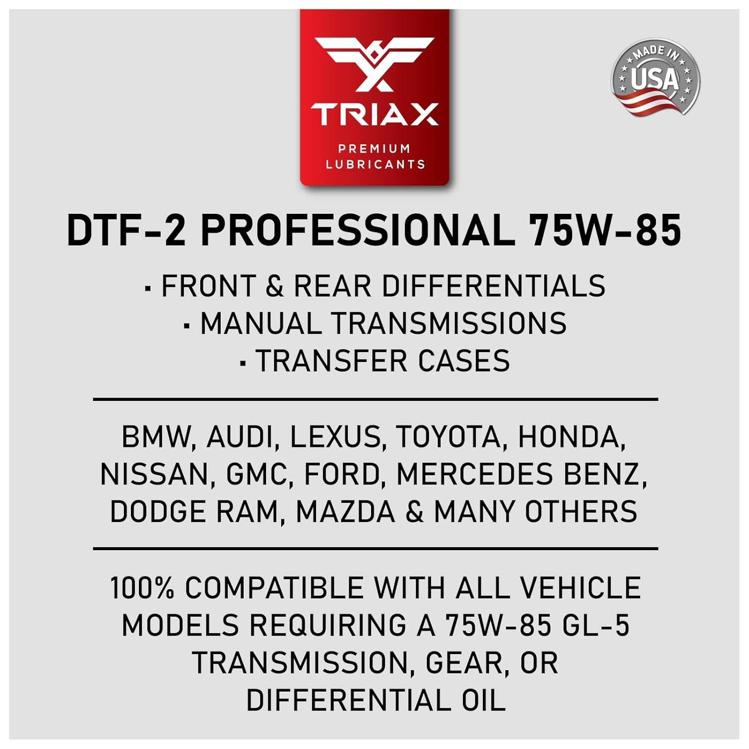 DTF-2 Professional 75W-85 GL-5 Full Synthetic Differential & Drivetrain Fluid |