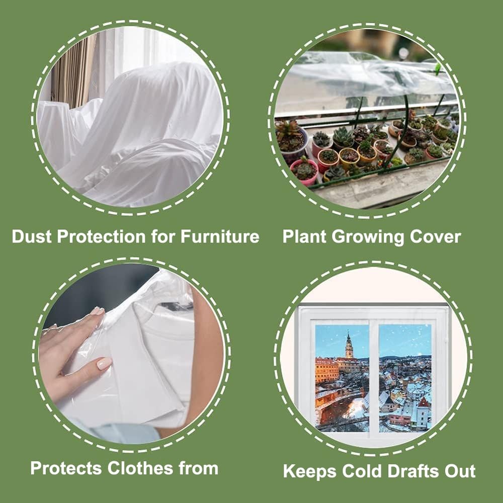 Plastic Sheeting (13ft×16.4ft(4m × 5m)), 4 Mil Thick Clear Polyethylene Film,
