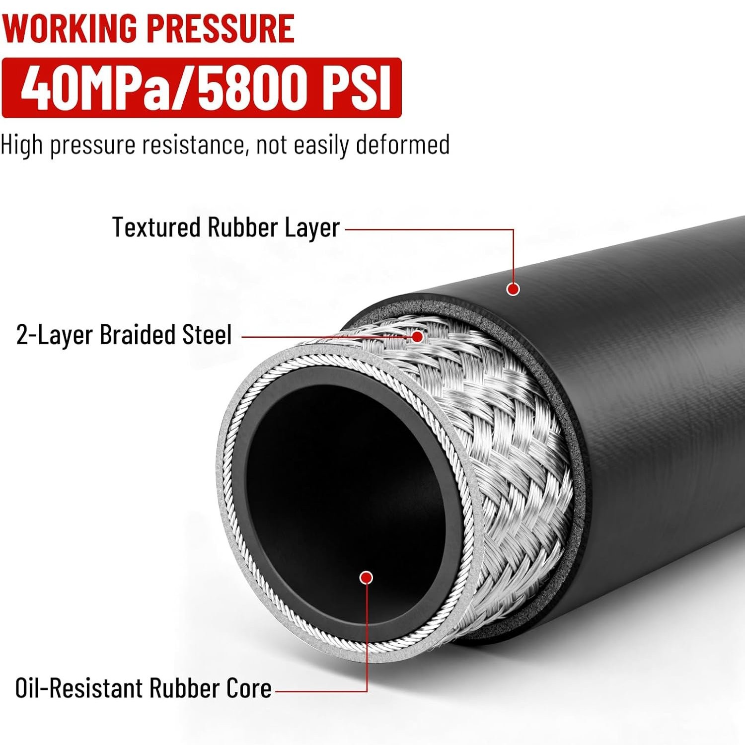 100 Feet 1/2″ HYDRAULIC HOSE WITH 24 FITTINGS TWO WIRE HOSE 40MPa / 5800 PSI NEW