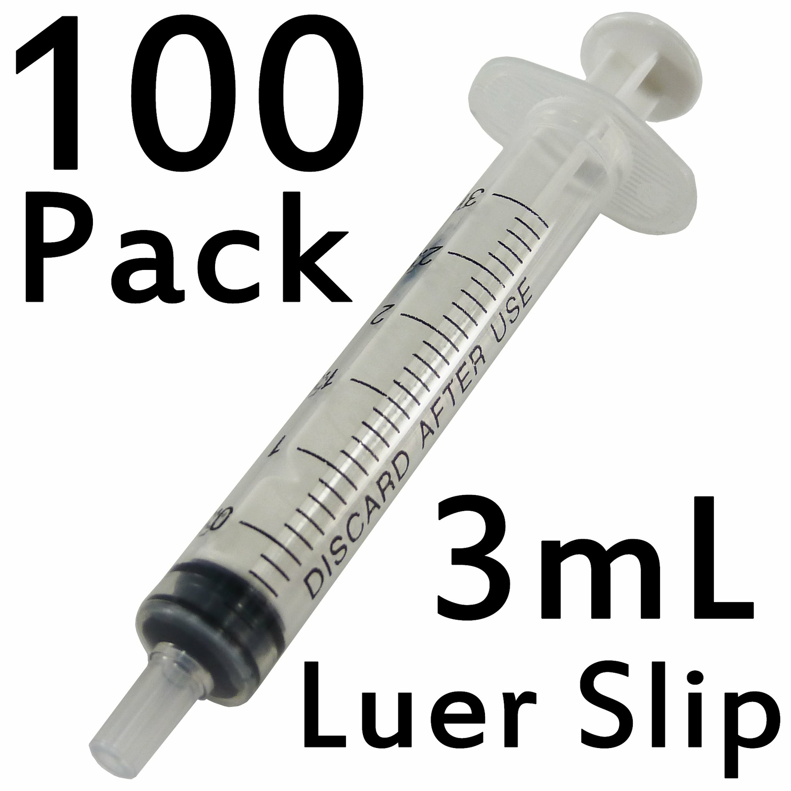 100 Pack 3mL Luer Slip Syringes without Needle, Disposable, Sterile
