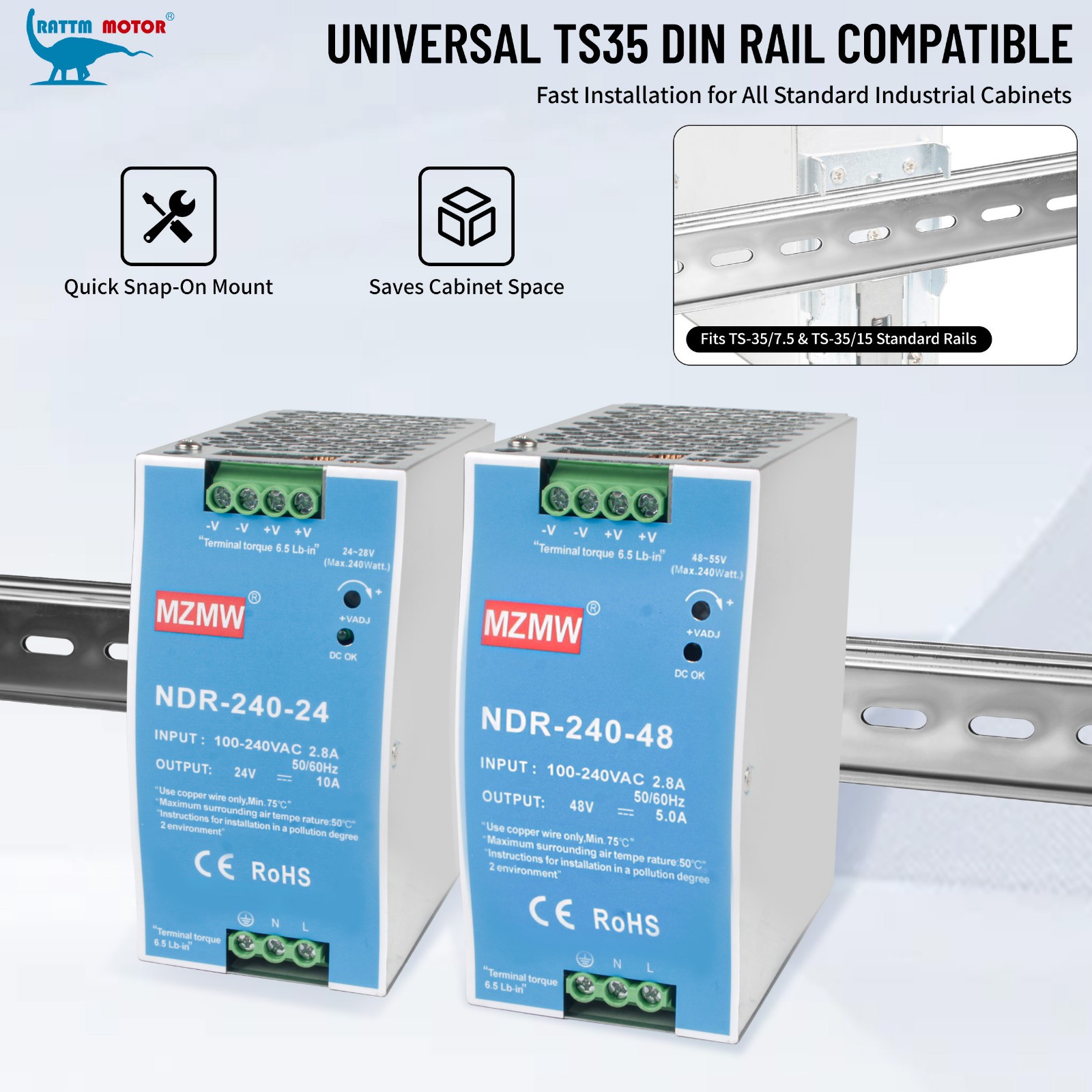 〖US〗NDR 120W 150W 240W 12V 24V 48V DC Industrial DIN Rail Switching Power Supply