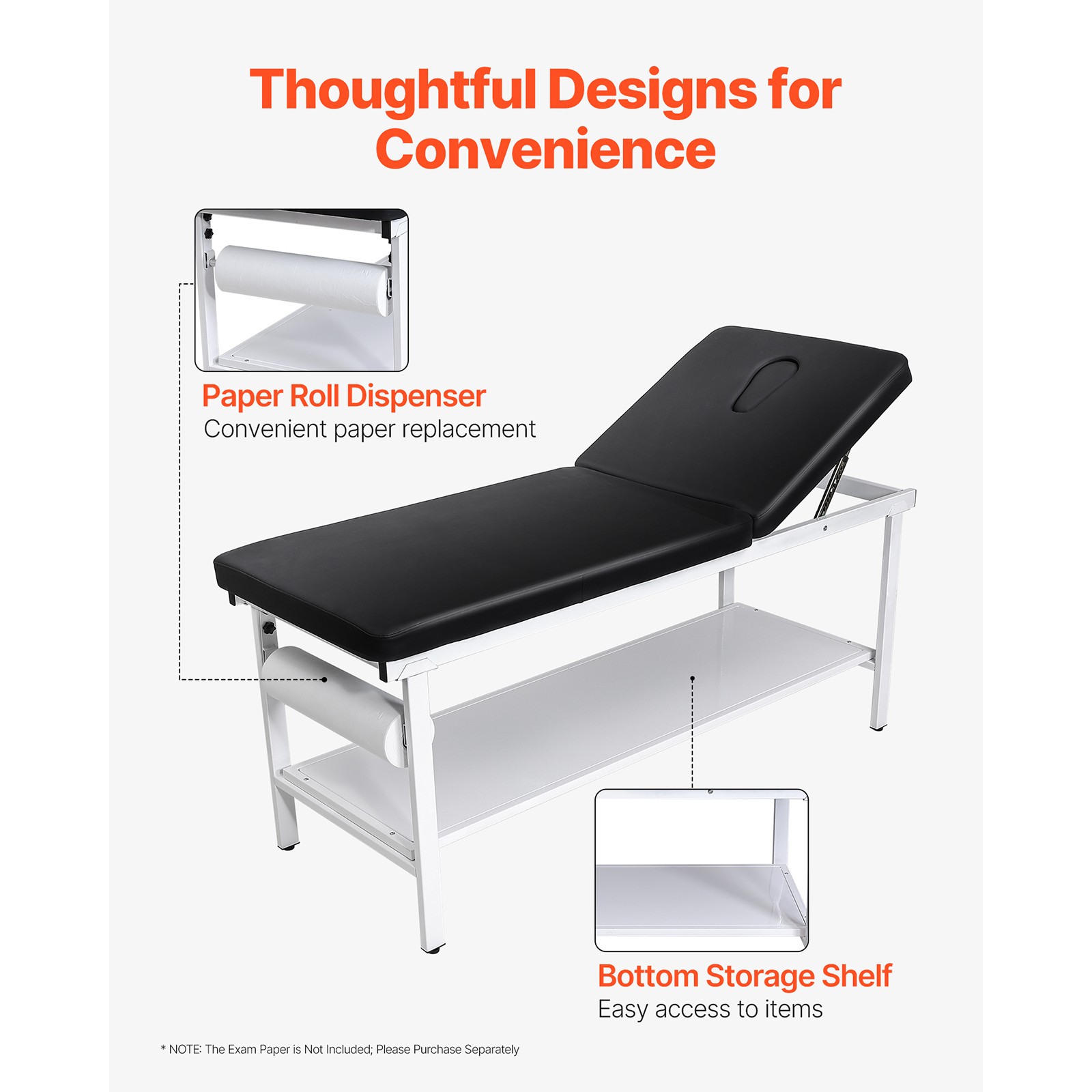 Uimoso Medical Examination Table with Paper Roll Holder for Physical Therapy