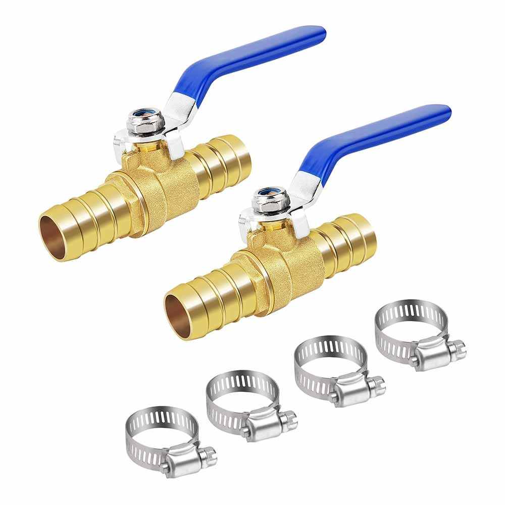 5/8″ Brass Hose Barb Ball Valve for Heater Hose Shut Off 2pcs w/ Clamps