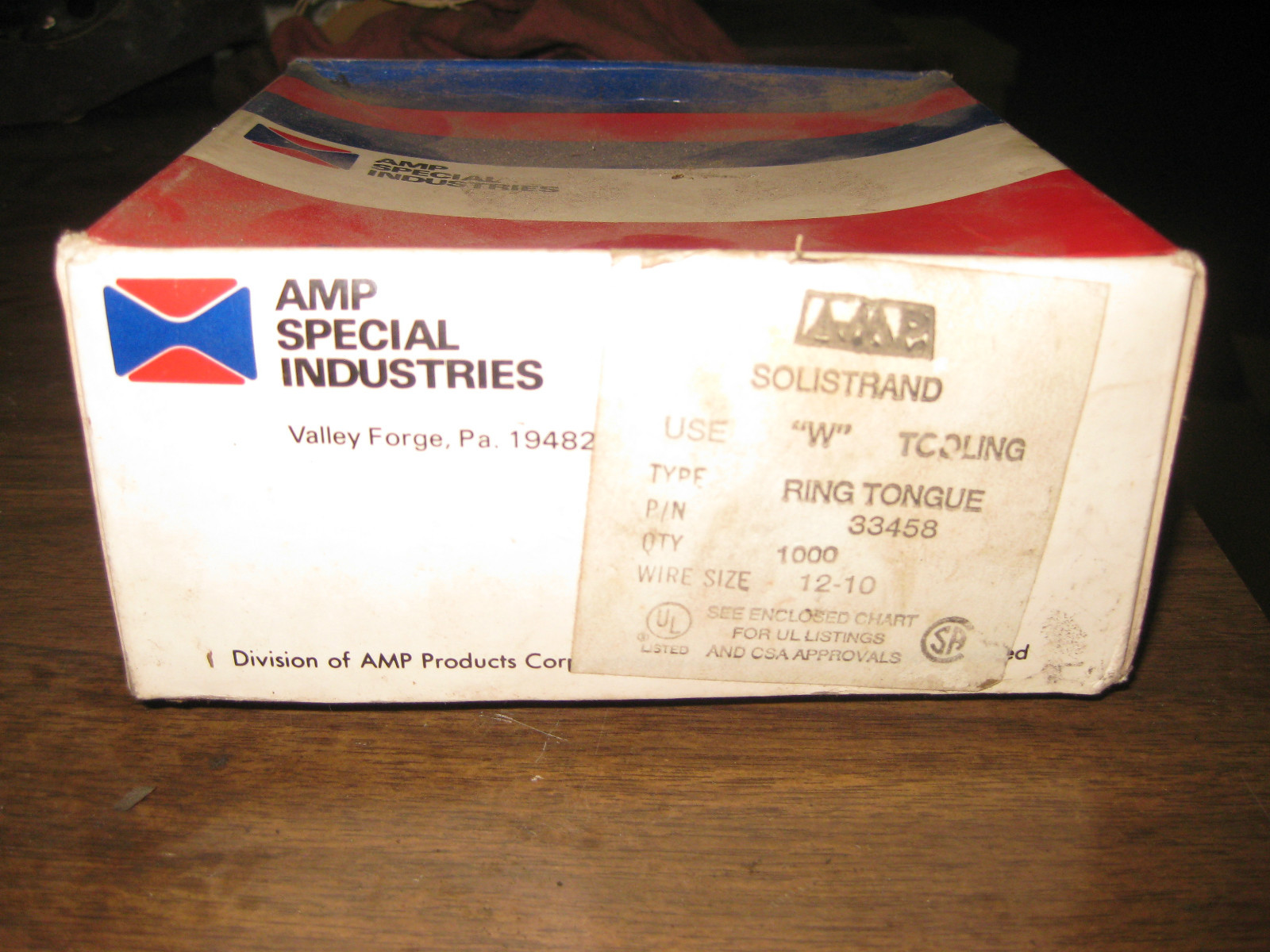 BOX (100) AMP Solistrand Electrical Connector Ring Tongue Copper 12-10 AWG 33458