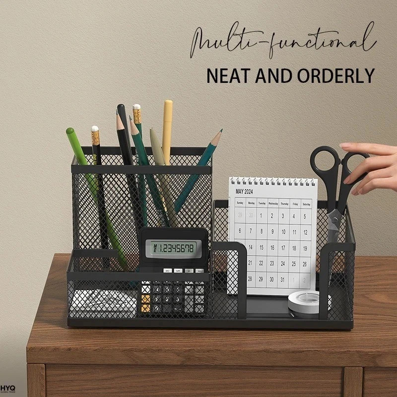 Mesh Desk Organizer Pencil Holder 3 Compartments Office Storage Caddy