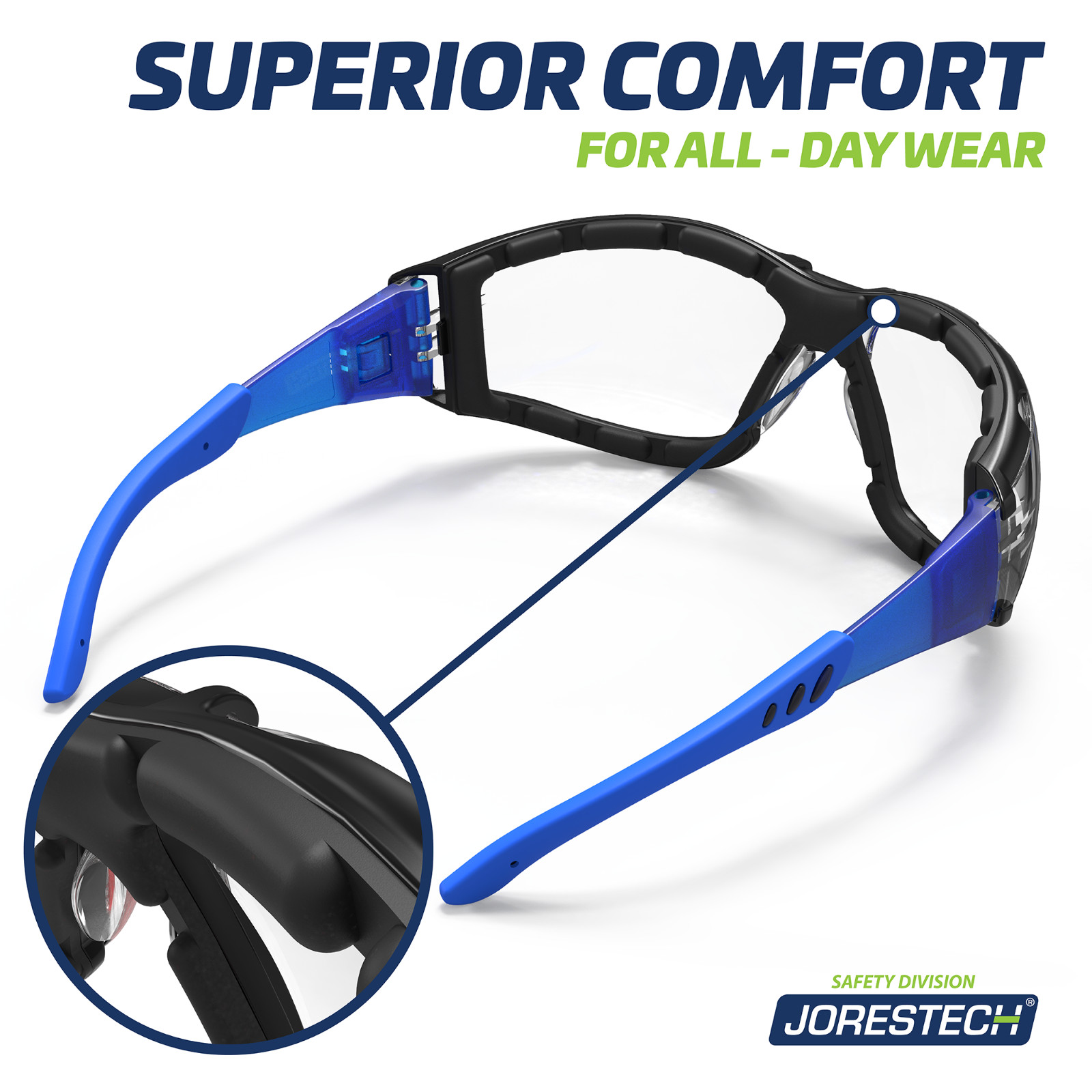 Safety Glasses Goggles Clear hybrid Foam Padded Work Lab Anti fog JORESTECH