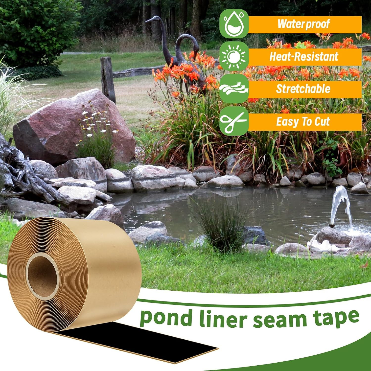 2PCS Pond Liner Seam Tape,3″ X 40′ Self Adhesive Double Sided Butyl Pond Seam Ta