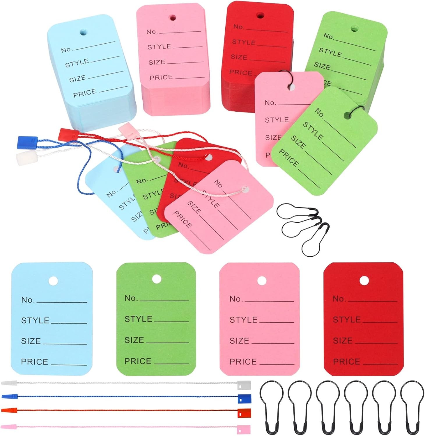 Swpeet 1300Pcs Colorful Price Tags 1.38 x 1.97 inches, Blue, Green, Red, Pink