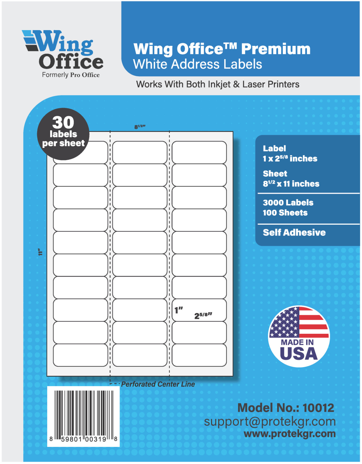 Wing Office Premium Shipping Labels Made in USA Self Adhesive 8.5″ x 11″ sheets