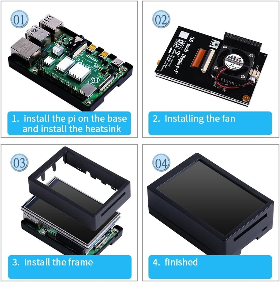 Raspberry Pi 4 Compatible 3.5 Inch Touch Screen with Case and Heatsinks Included