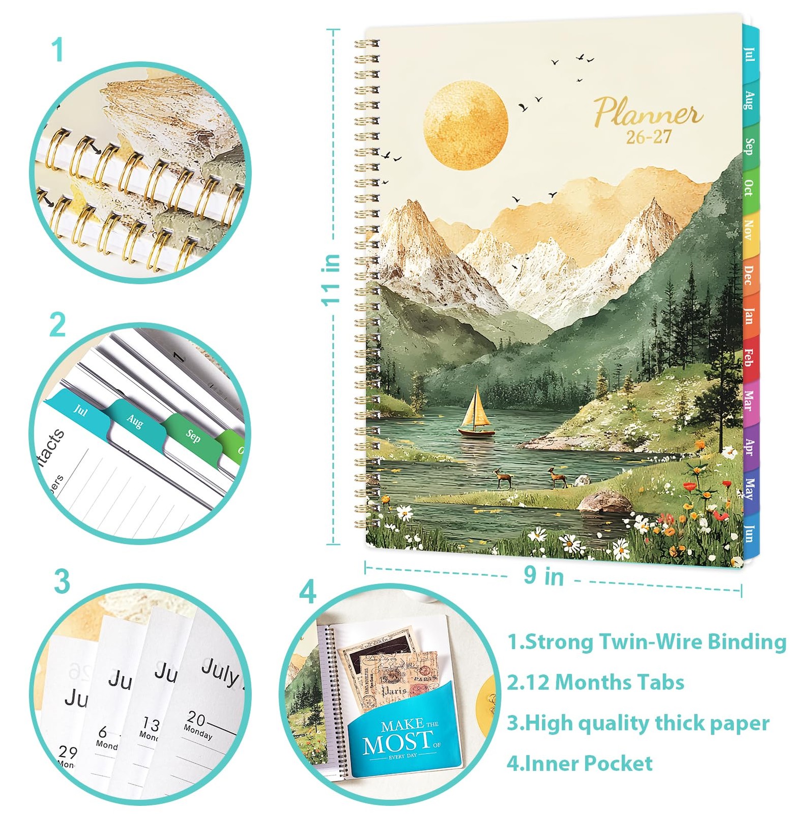 20262027 Academic Planner Weekly & Monthly Organizer with Tabs, 8.5×11 Size