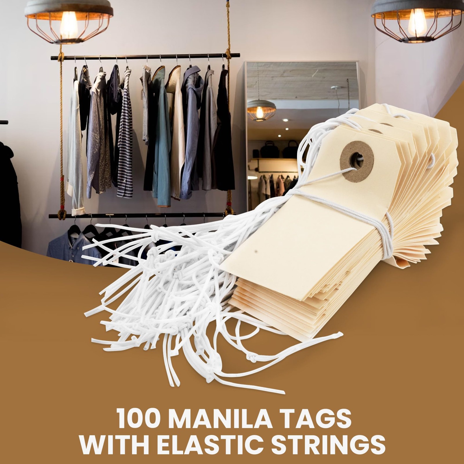Manila Shipping Tags with Elastic Strings — Small Durable Blank Paper Tags 2¾…